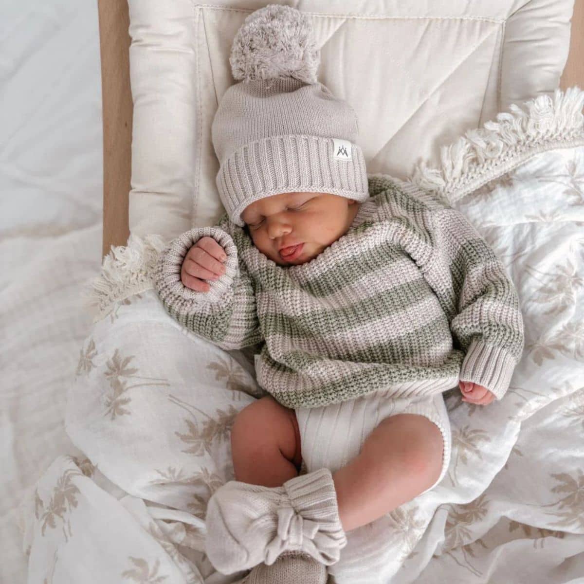 3 Little Crowns Chunky Knit Jumper - Muted Green + Mushroom Stripes - Image 5
