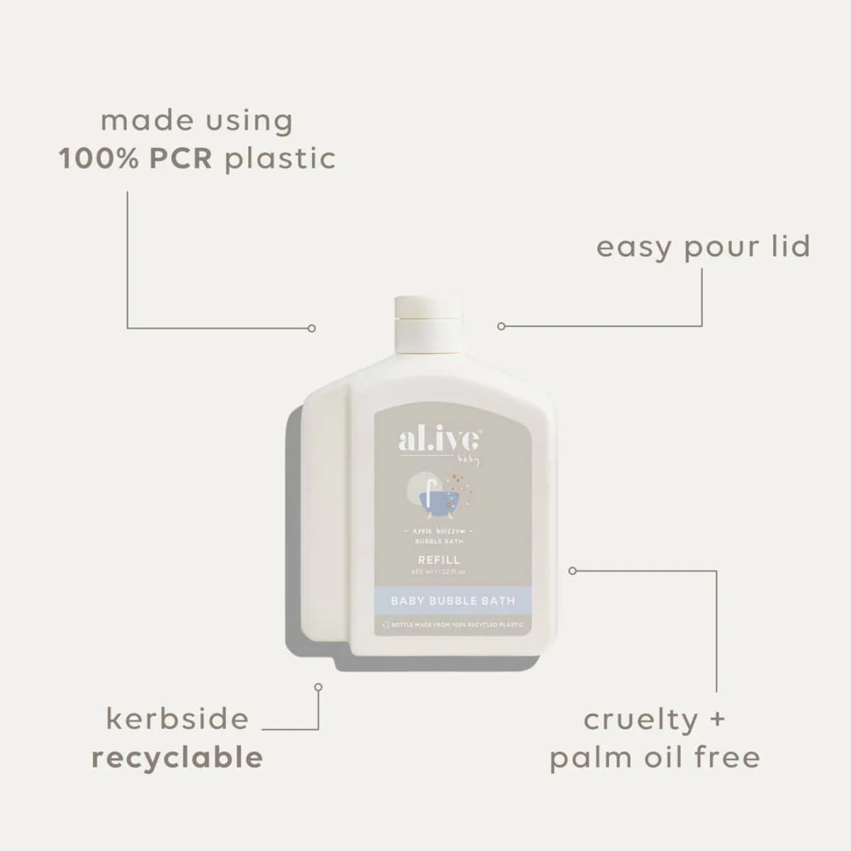 al.ive body Baby Bubble Bath Refill - Apple Blossom - 650ml - Image 3