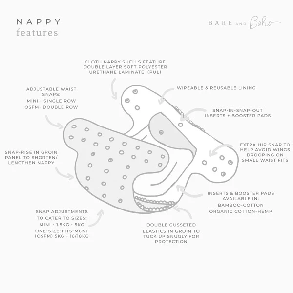 Bare and Boho Soft Cover Nappy 2.0 - One Size - Hopscotch - Image 3