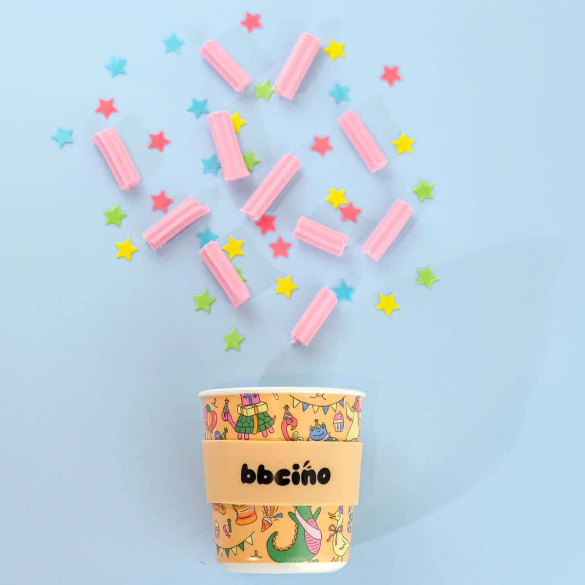 BBcino Reusable Cup - 240ml BambinoCino - Party Animal in Orange - Image 2