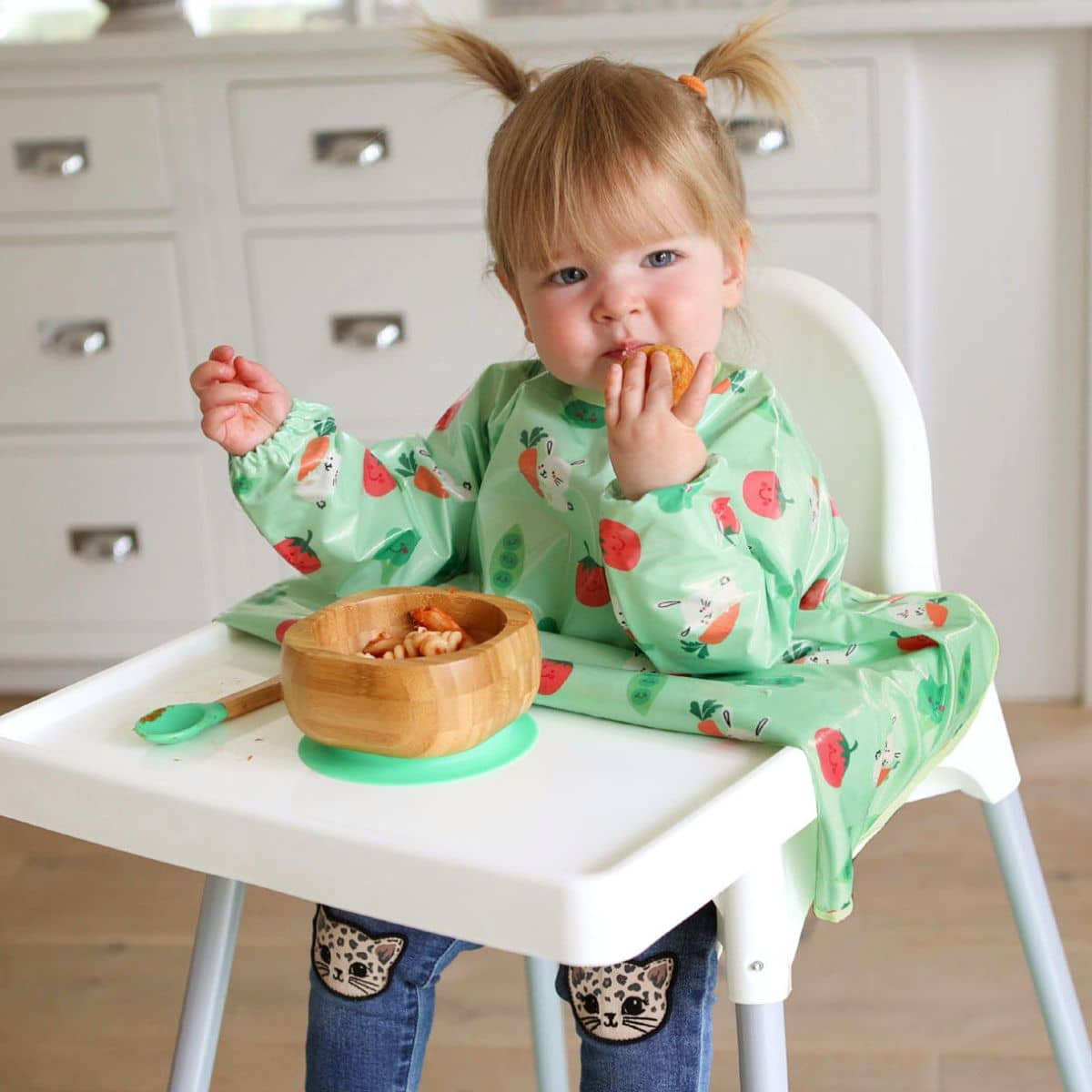 Bibetta Wipeezee XL Coverall Bib - Green Bunny and Veg - Image 2