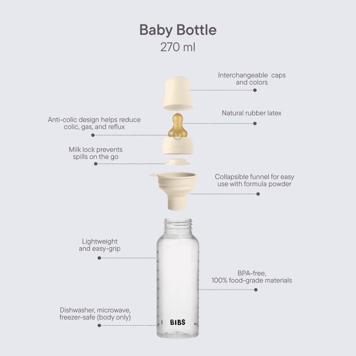 BIBS Baby PP Bottle - Latex Teat - 270ml - Image 3