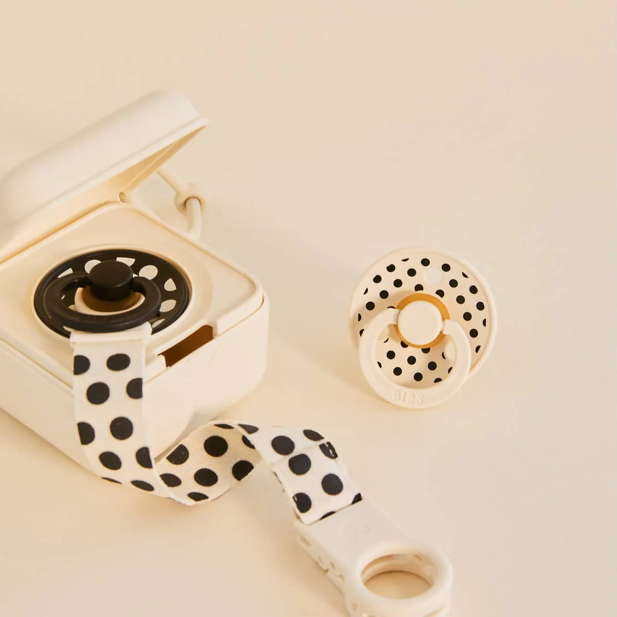 BIBS Pacifier Clip Loop - Polka Ivory/Black - Image 5