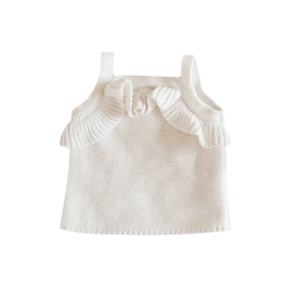 Blossom & Pear Frill Knit Crop Top - Milk - 3 to 6 Months