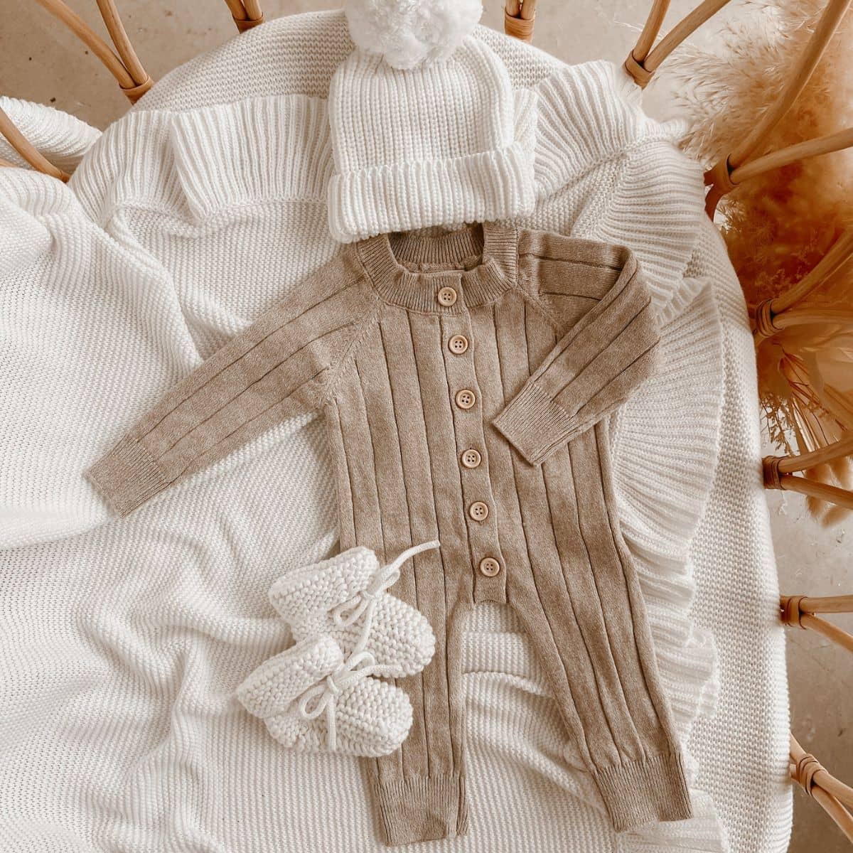 Blossom & Pear Ribbed Knit Romper - Fawn - Image 3