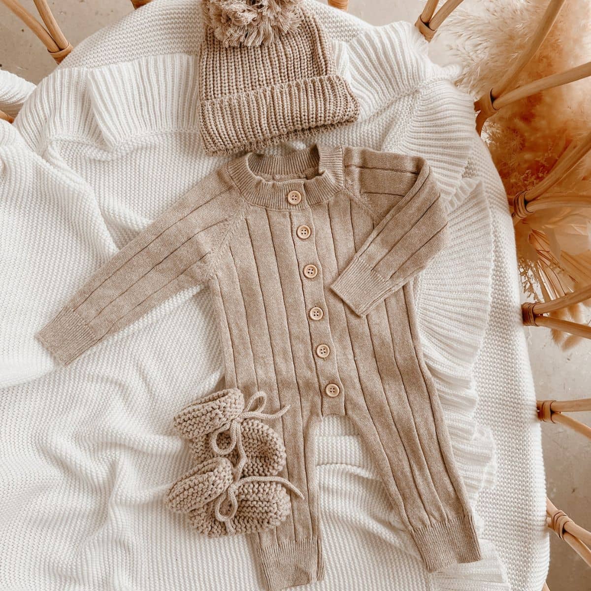Blossom & Pear Ribbed Knit Romper - Fawn - Image 4