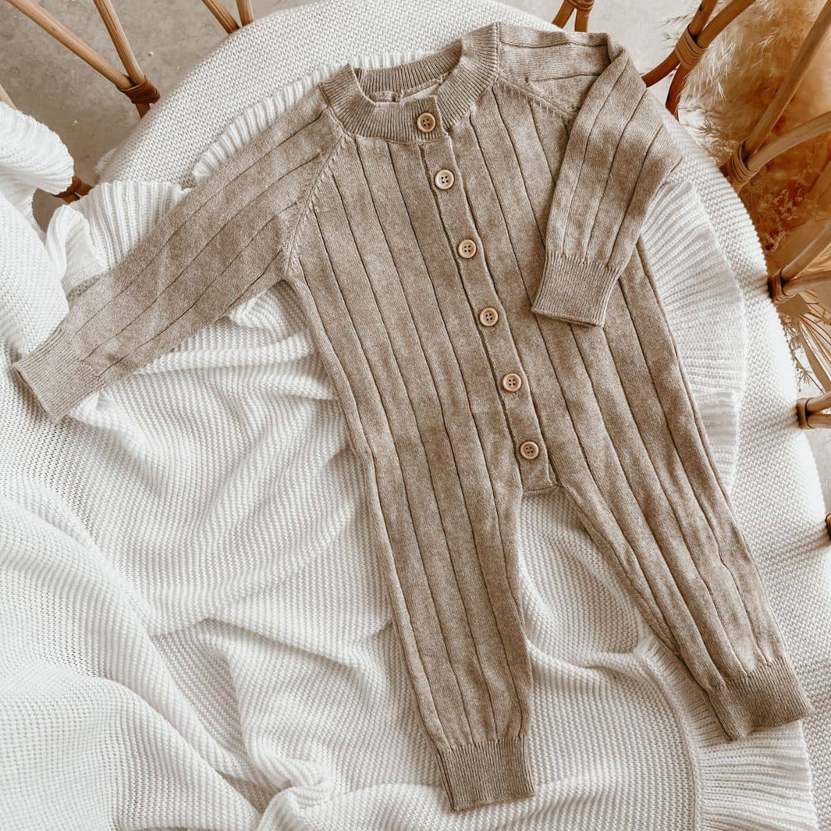 Blossom & Pear Ribbed Knit Romper - Fawn - Image 5