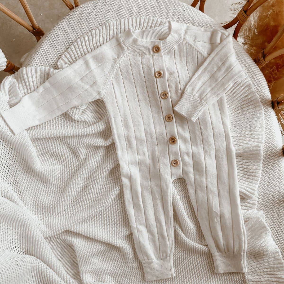 Blossom & Pear Ribbed Knit Romper - Milk - Image 10