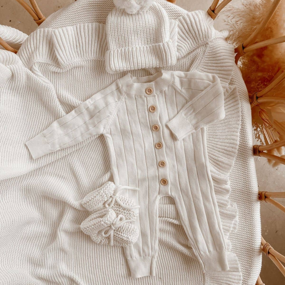 Blossom & Pear Ribbed Knit Romper - Milk - Image 6