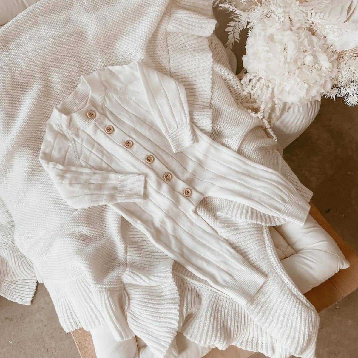 Blossom & Pear Ribbed Knit Romper - Milk - Image 8