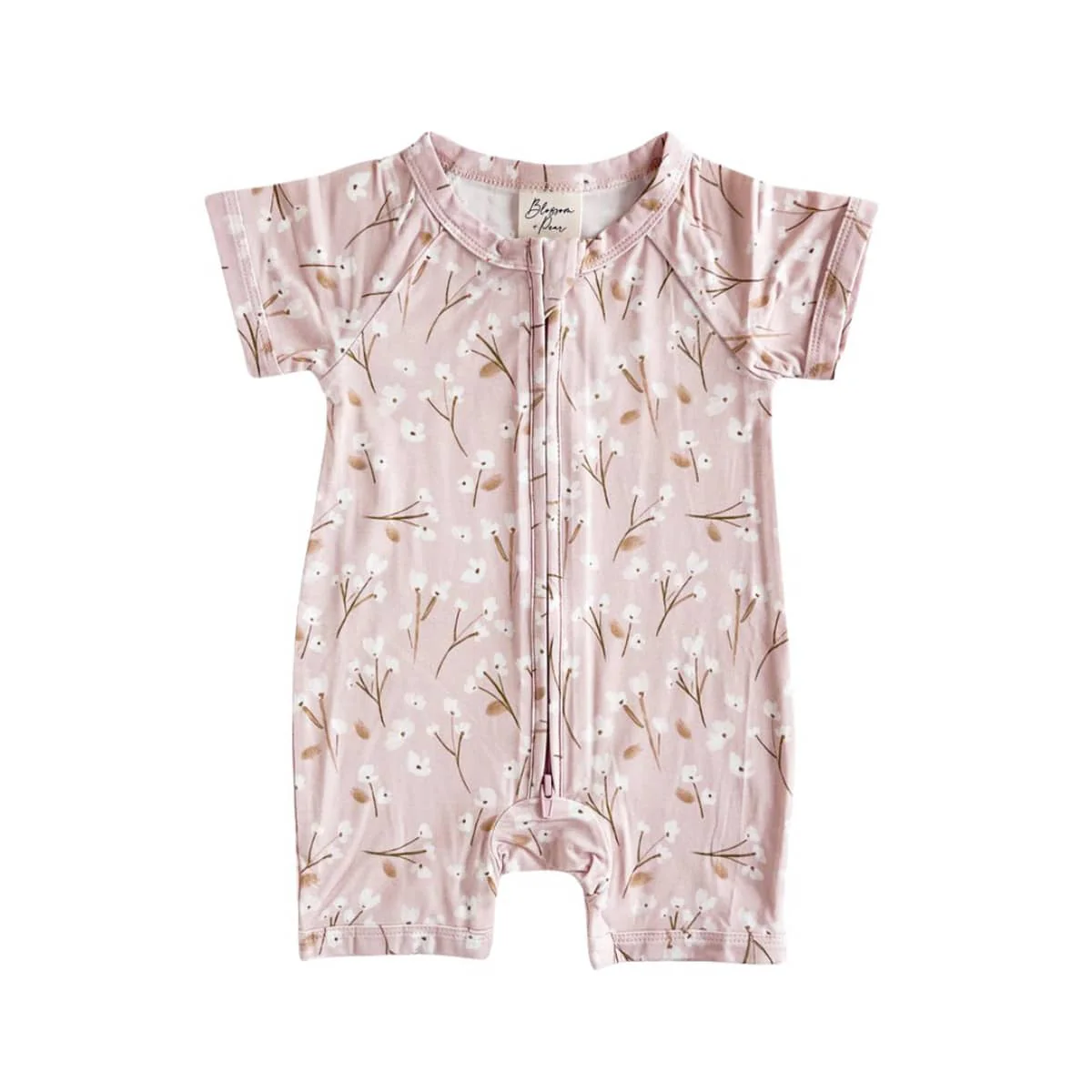 Blossom & Pear Short Sleeve Bamboo Growsuit - Blushing Blooms