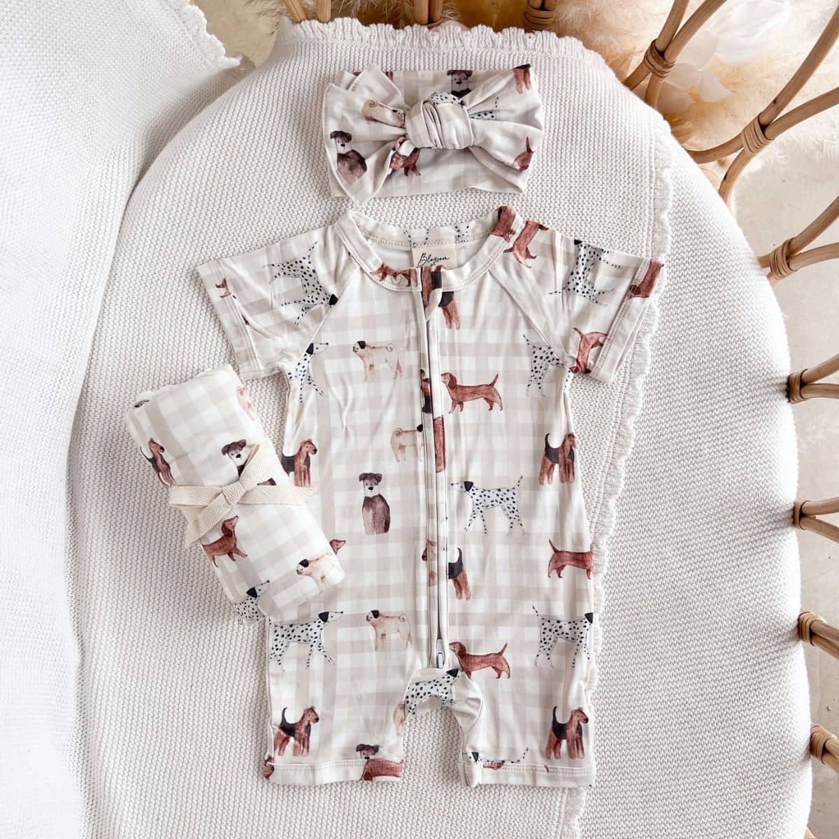 Blossom & Pear Short Sleeve Bamboo Growsuit - Puppy Picnic - Image 2