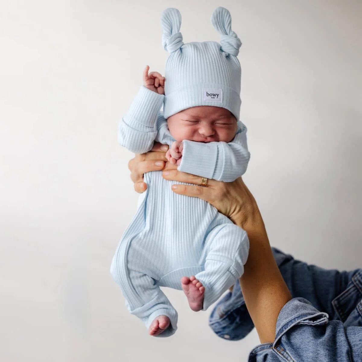 Bowy Made Ribbed Cotton Onesie - Powder Blue - Image 10