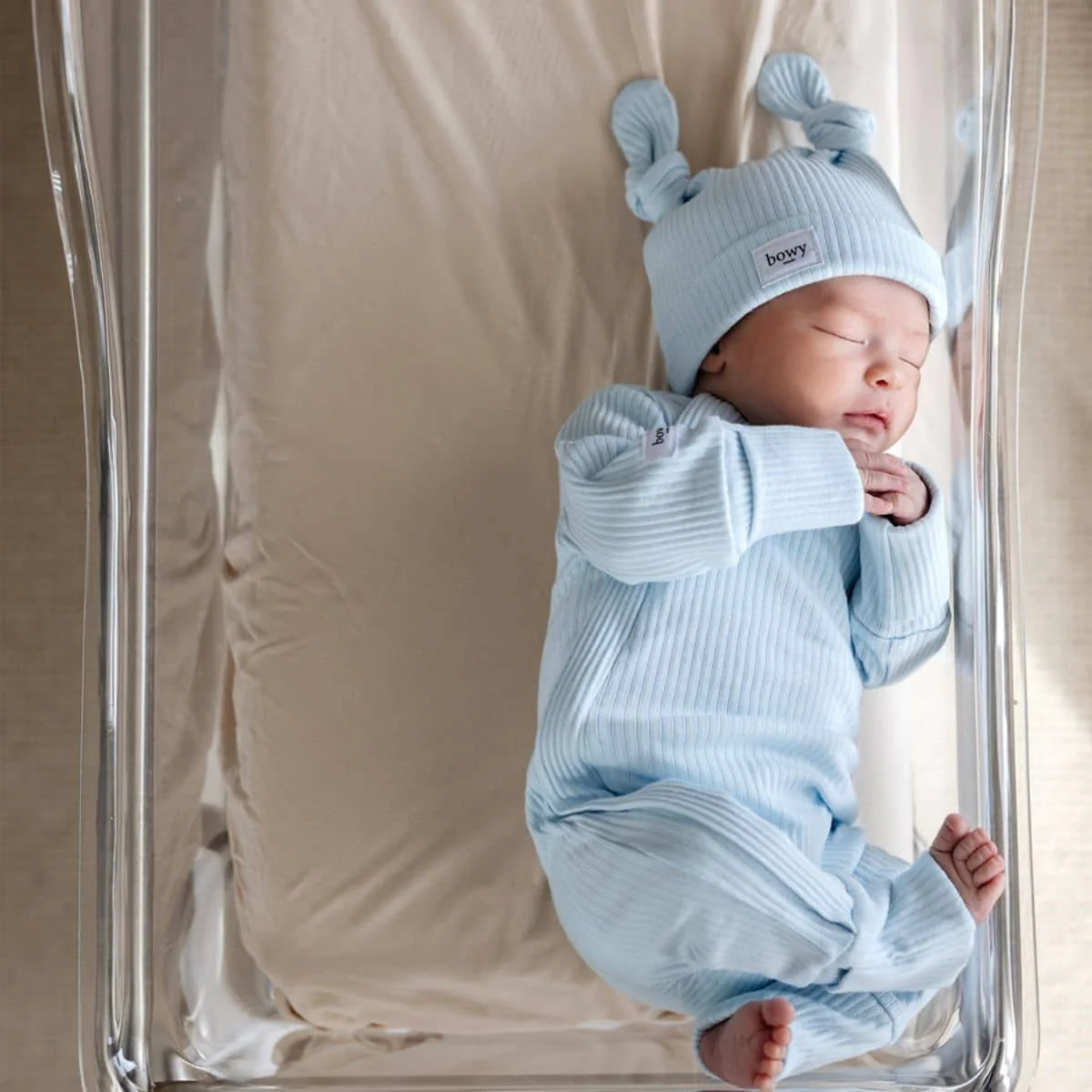 Bowy Made Ribbed Cotton Onesie - Powder Blue - Image 11