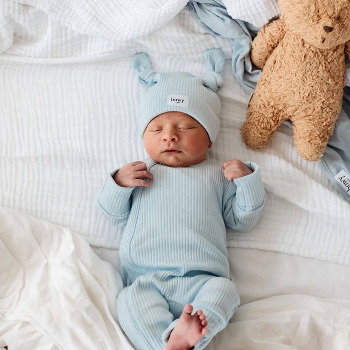 Bowy Made Ribbed Cotton Onesie - Powder Blue - Image 13