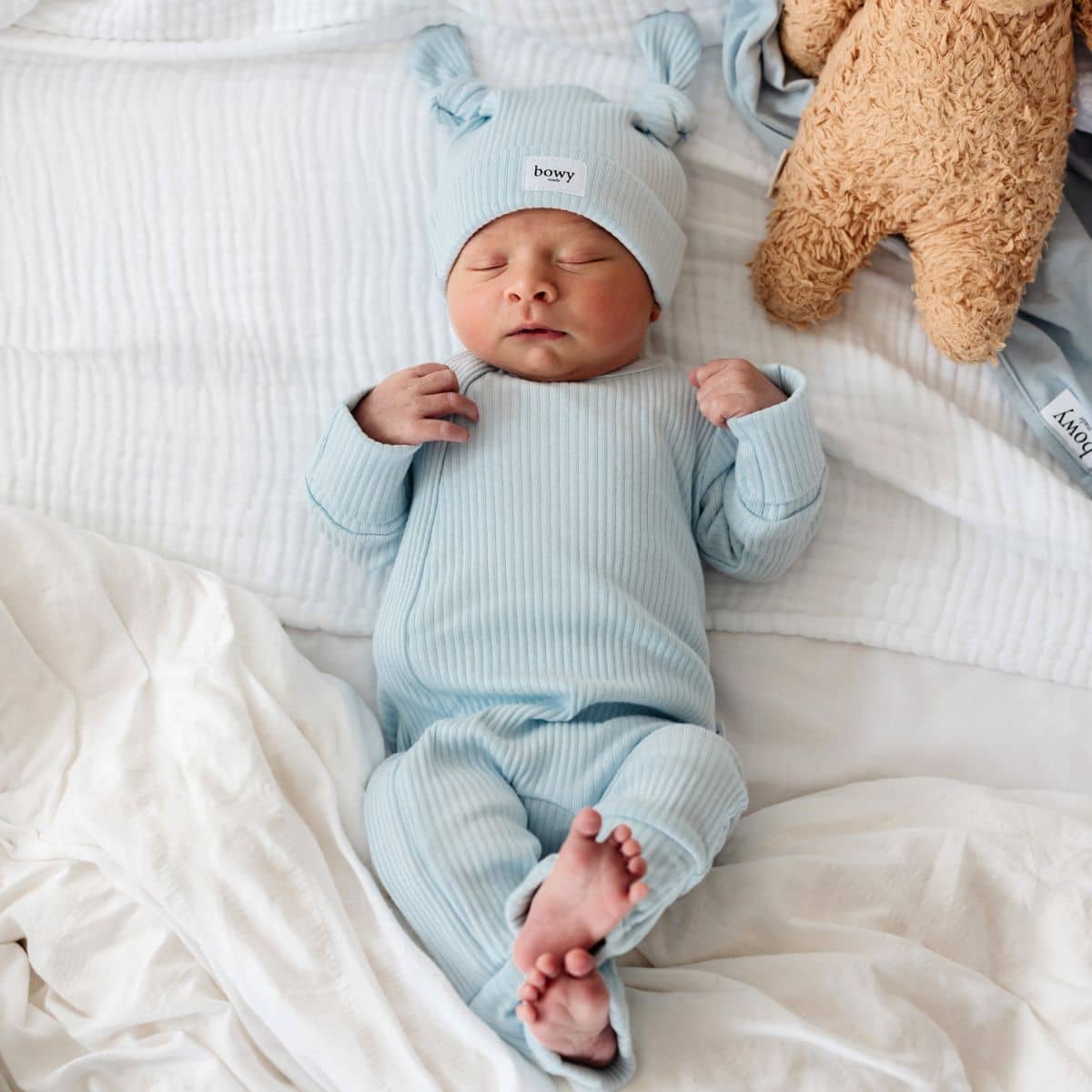 Bowy Made Ribbed Cotton Onesie - Powder Blue - Image 2