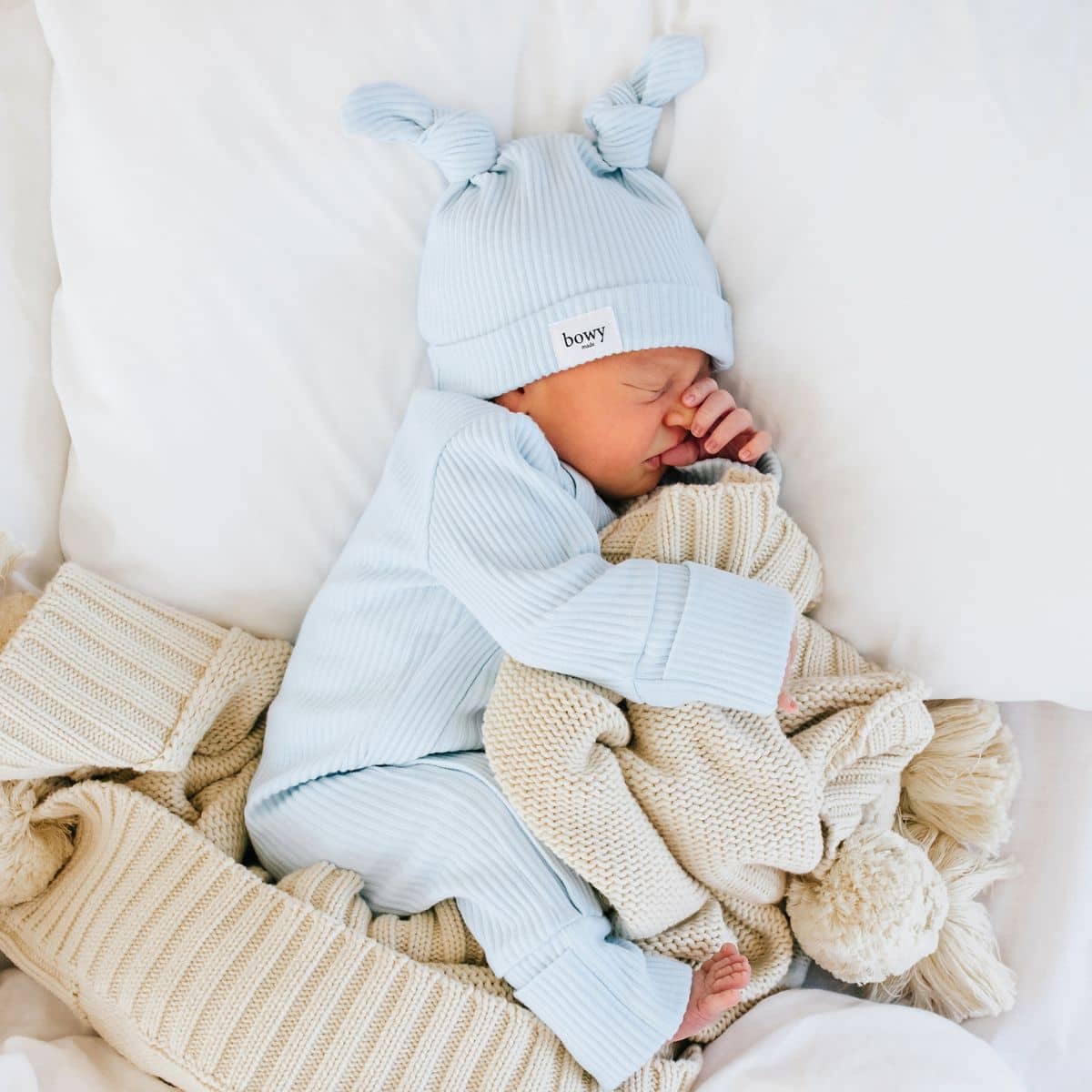 Bowy Made Ribbed Cotton Onesie - Powder Blue - Image 3