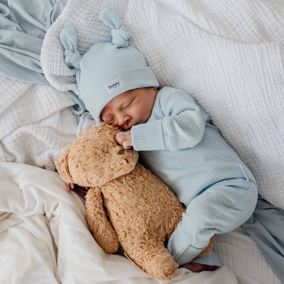 Bowy Made Ribbed Cotton Onesie - Powder Blue - Image 4
