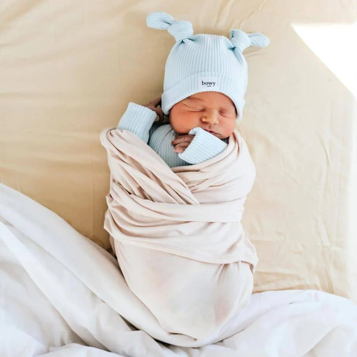 Bowy Made Ribbed Cotton Onesie - Powder Blue - Image 5