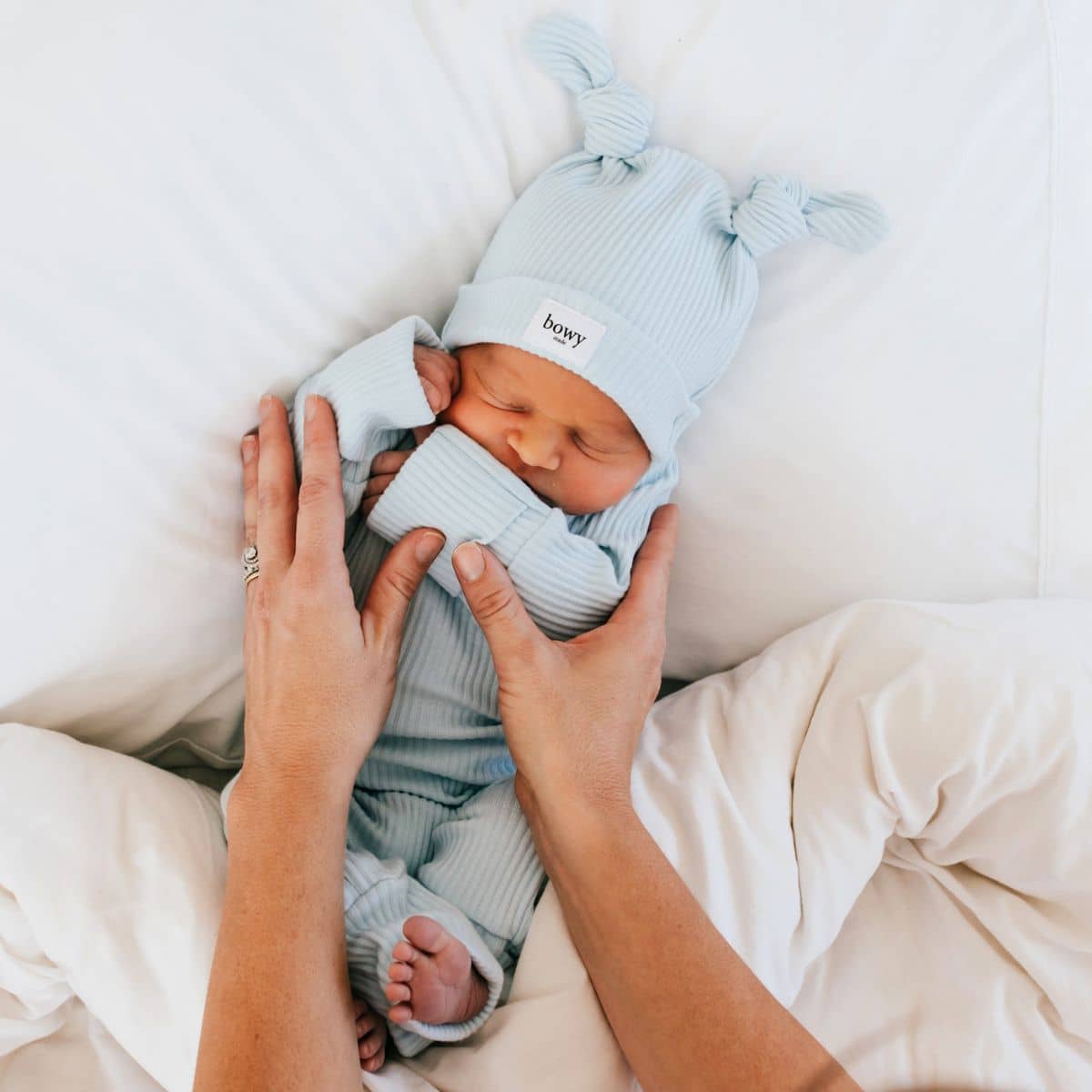 Bowy Made Ribbed Cotton Onesie - Powder Blue - Image 6