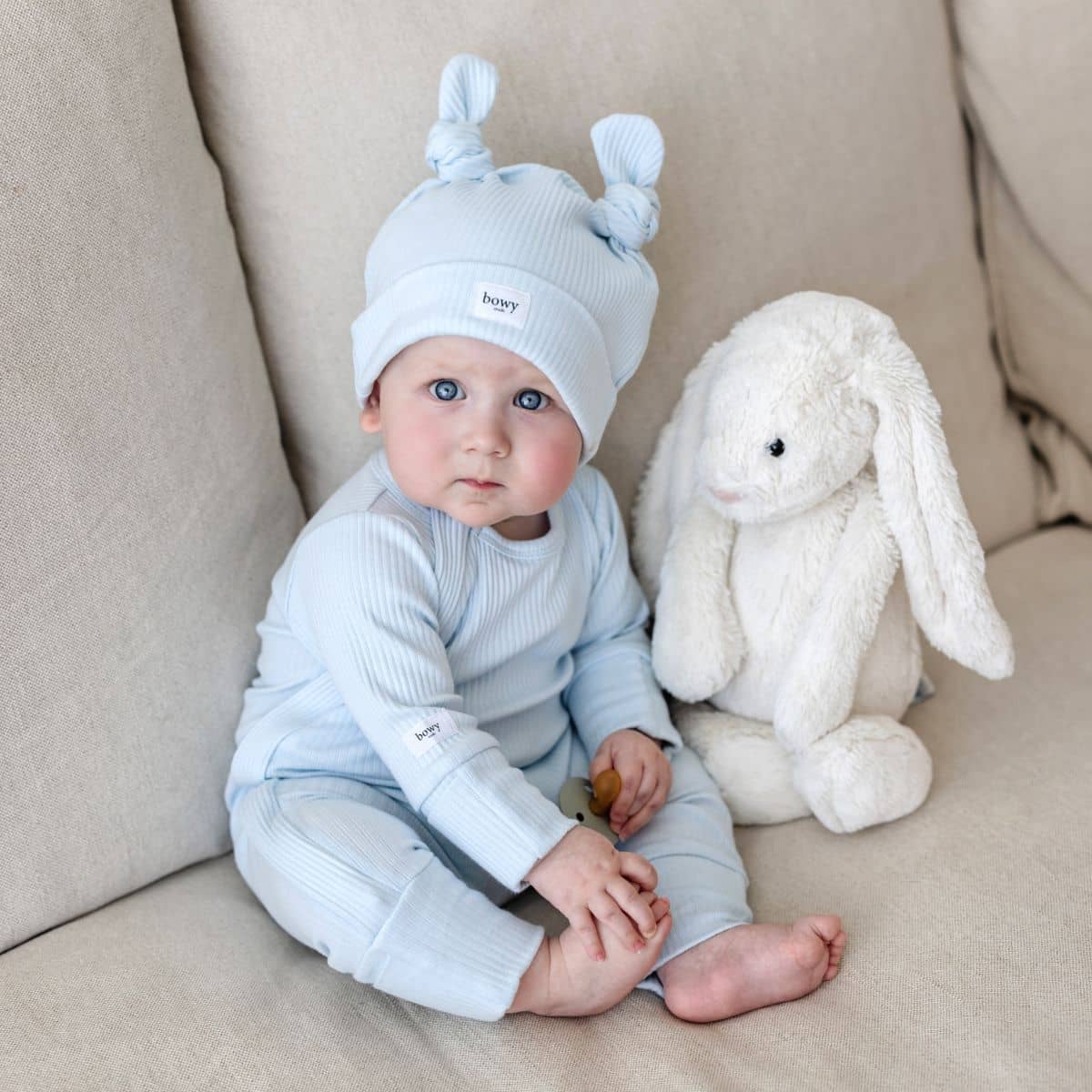Bowy Made Ribbed Cotton Onesie - Powder Blue - Image 7