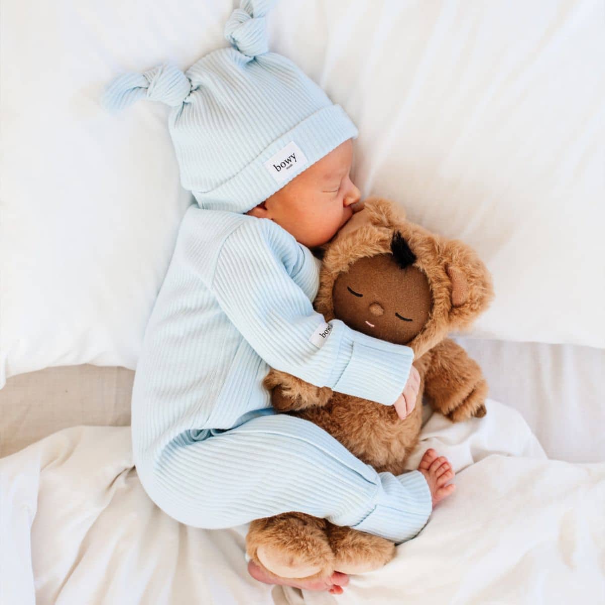 Bowy Made Ribbed Cotton Onesie - Powder Blue - Image 8