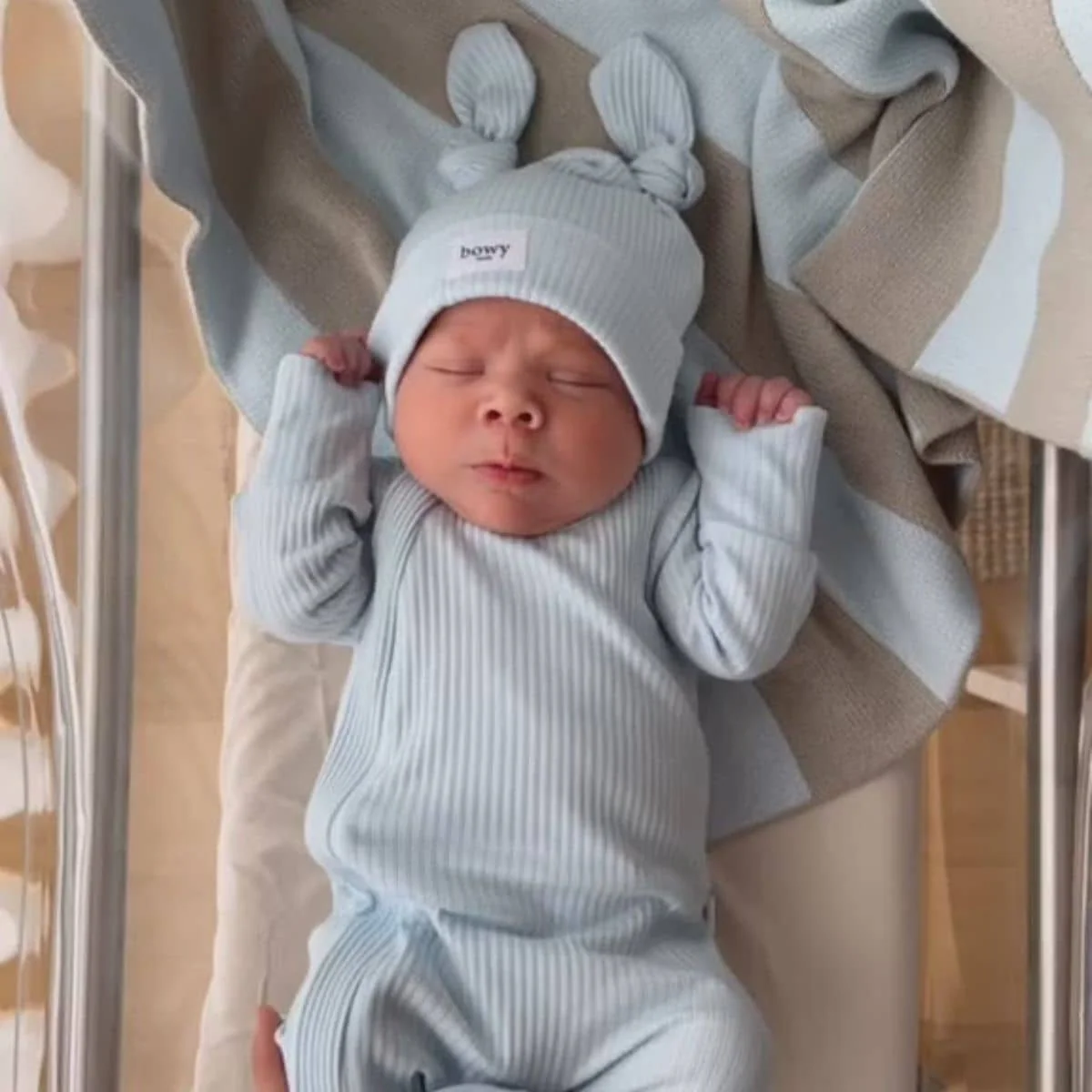 Bowy Made Ribbed Cotton Onesie - Powder Blue - Image 9