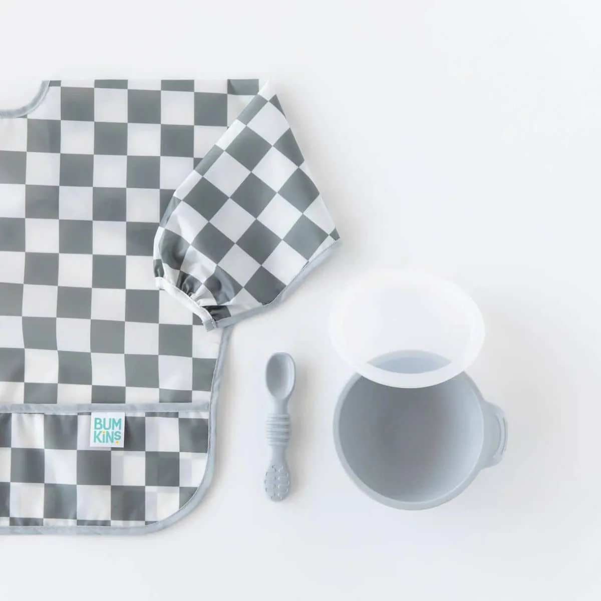 Bumkins Waterproof Sleeved Bib - Charcoal Check - Image 6