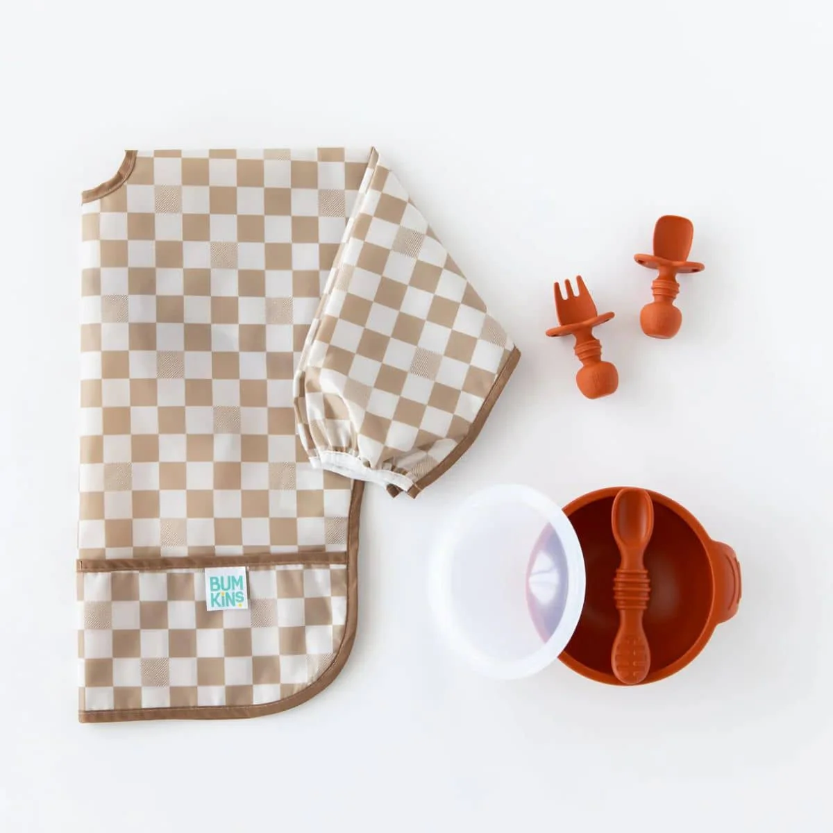Bumkins Waterproof Sleeved Bib - Sand Check - Image 5
