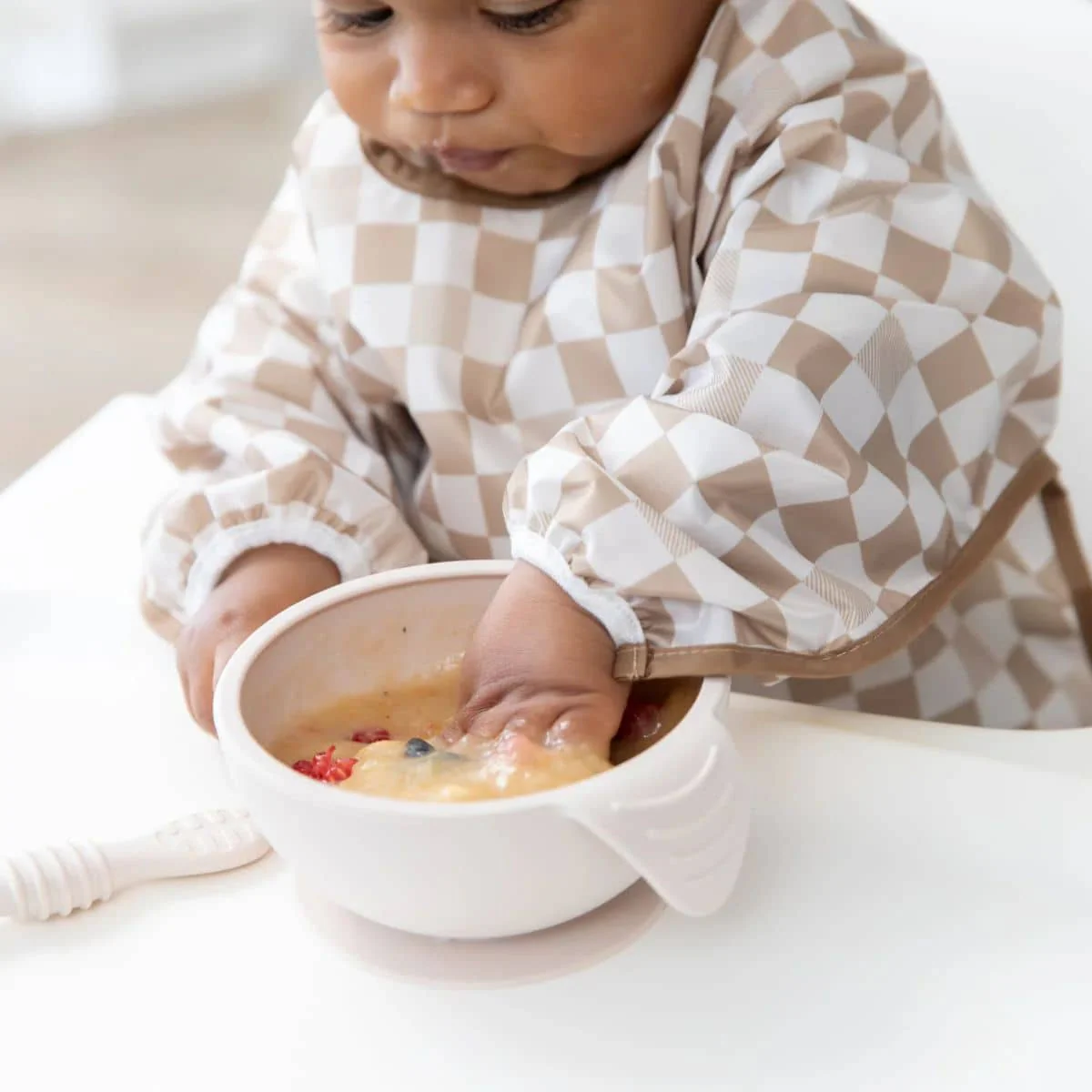 Bumkins Waterproof Sleeved Bib - Sand Check - Image 6