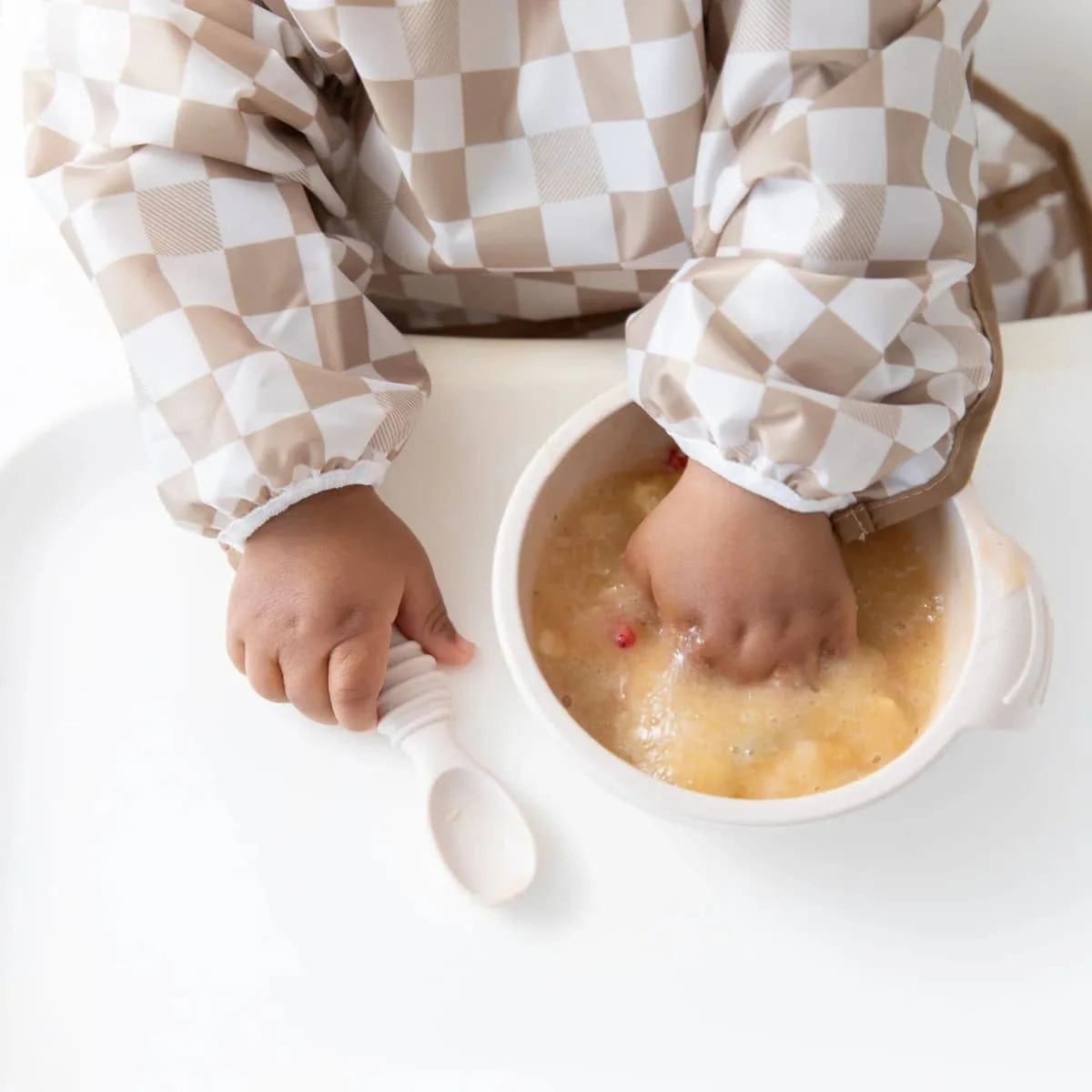 Bumkins Waterproof Sleeved Bib - Sand Check - Image 7