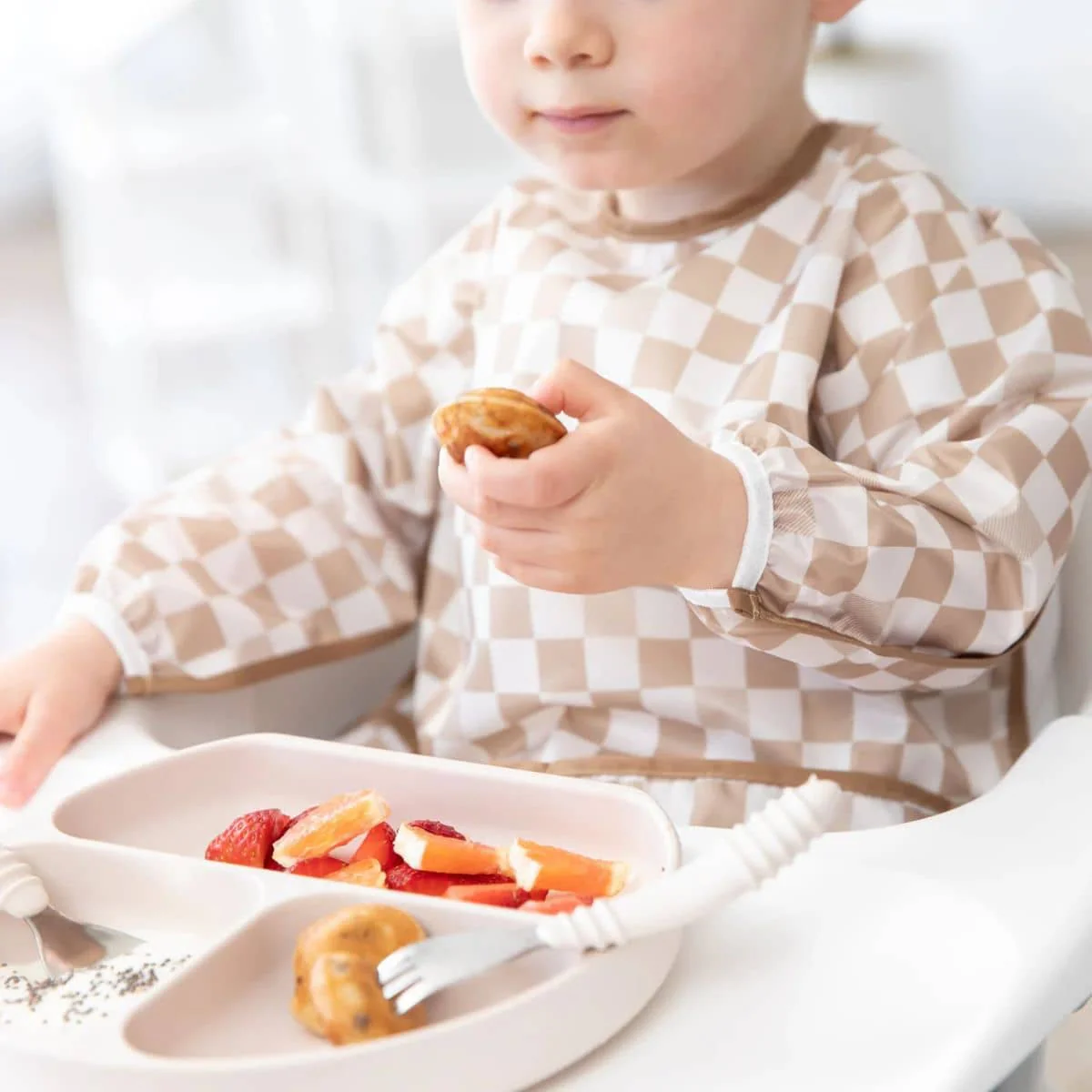 Bumkins Waterproof Sleeved Bib - Sand Check - Image 8