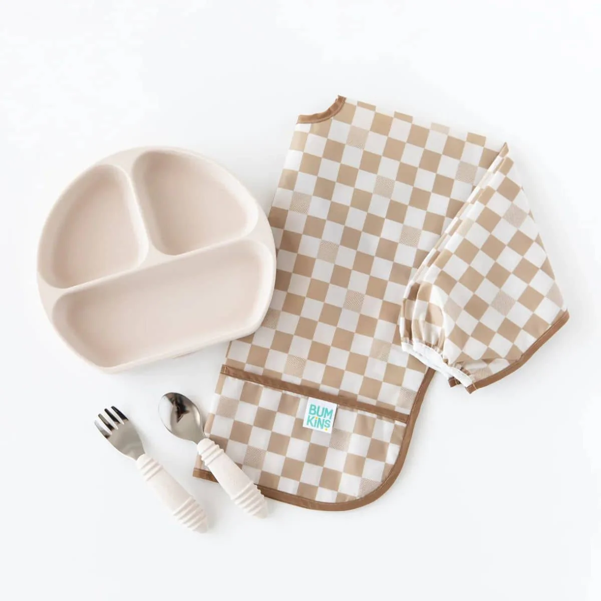 Bumkins Waterproof Sleeved Bib - Sand Check - Image 9