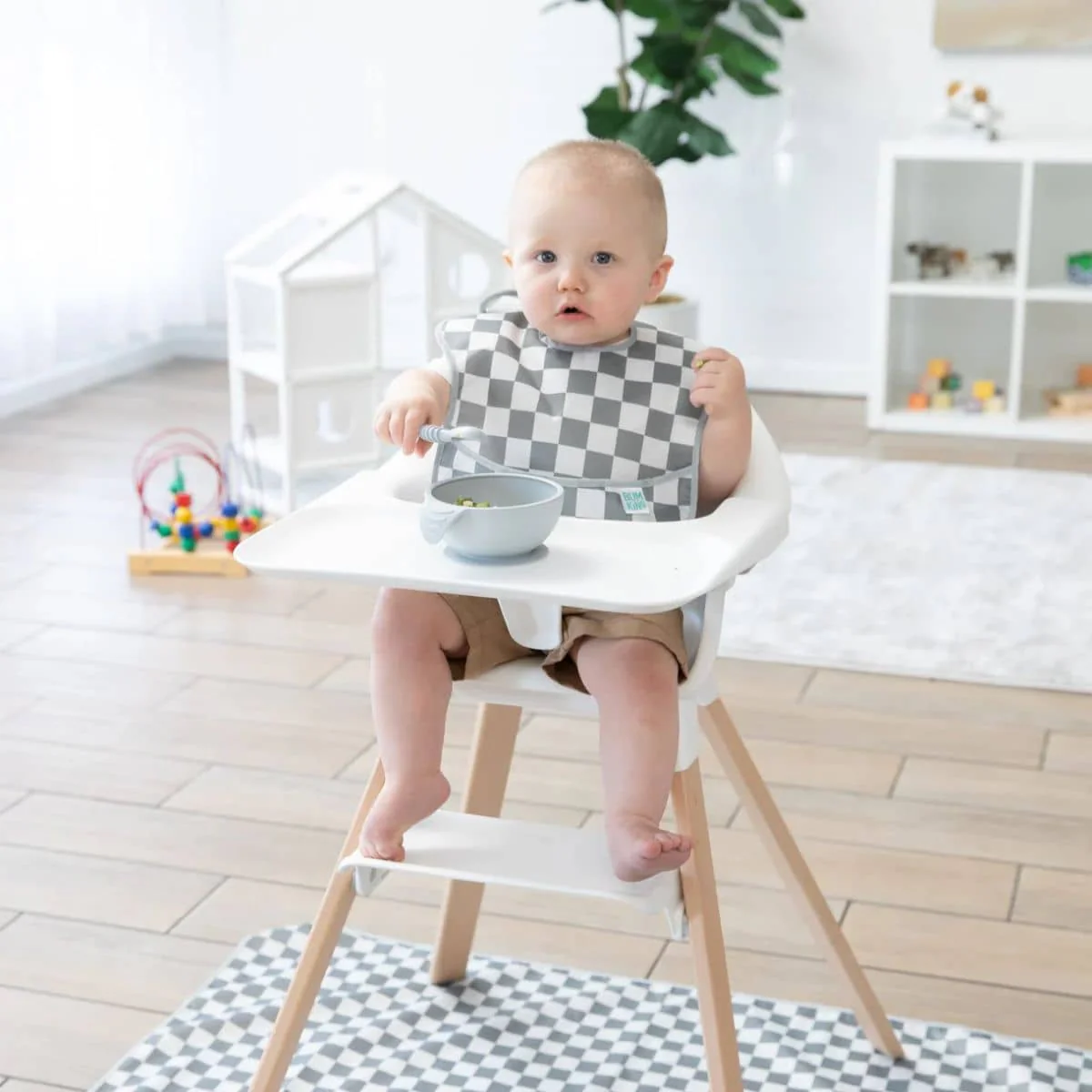 Bumkins Waterproof Splat Mat - Charcoal Check - Image 2
