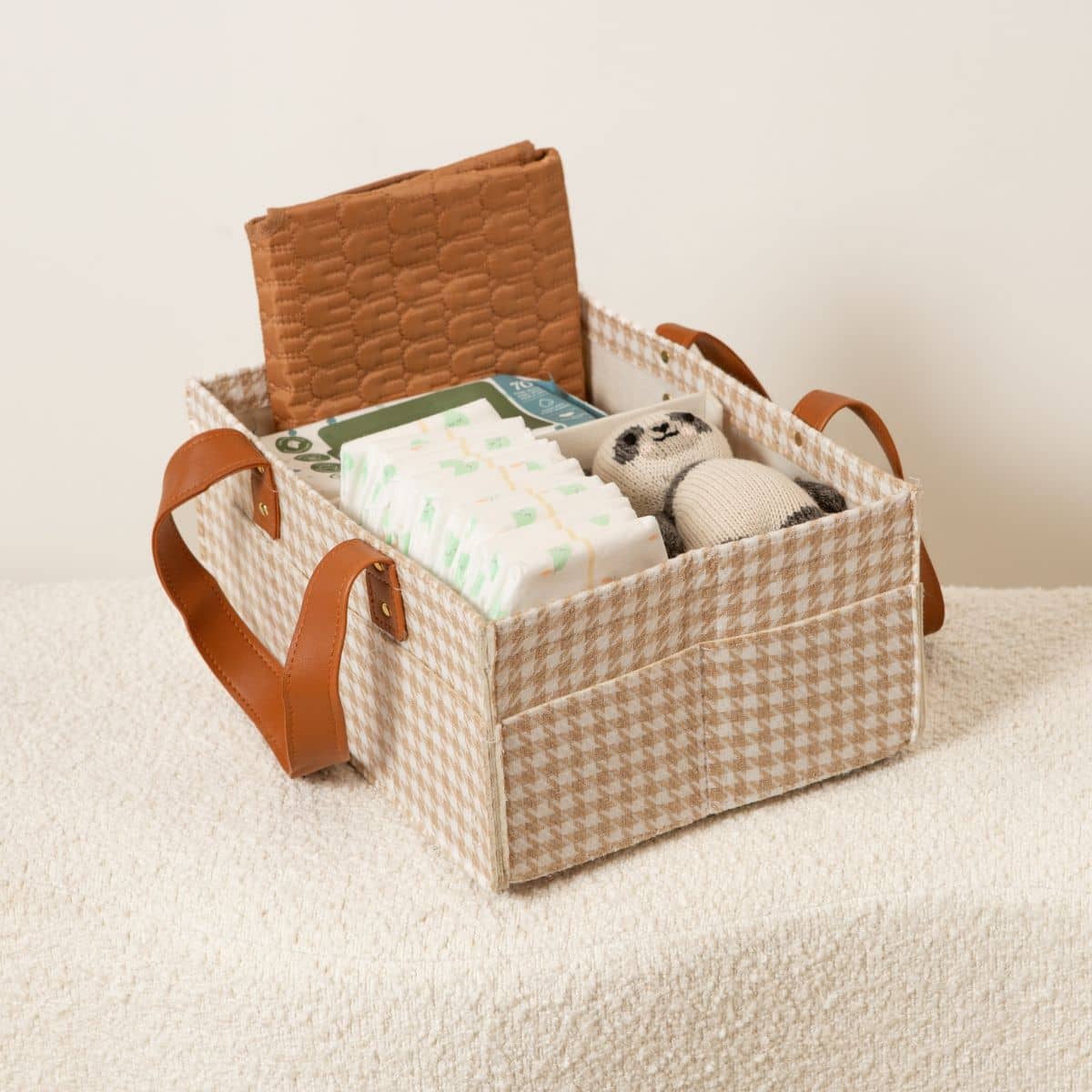 Bunnie Caddie Deluxe Mini Nappy Organiser - Houndstooth Tan - Image 4