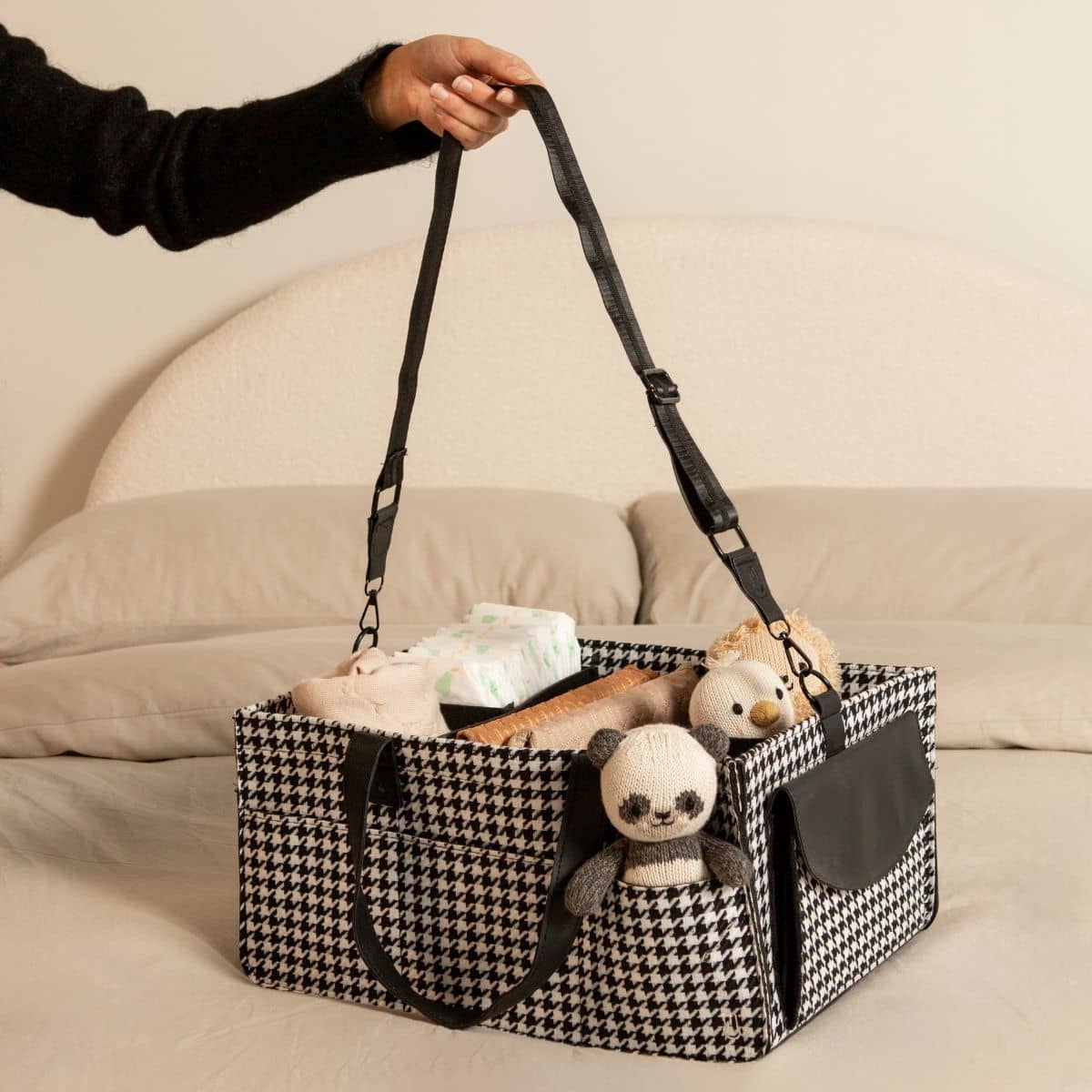 Bunnie Caddie Deluxe Nappy Organiser - Houndstooth Black - Image 2