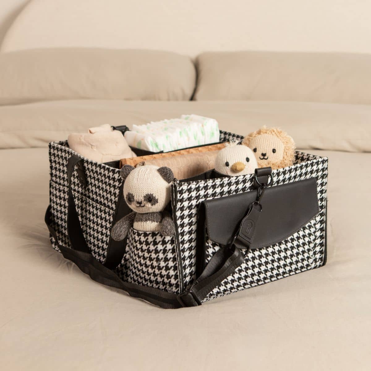 Bunnie Caddie Deluxe Nappy Organiser - Houndstooth Black - Image 6