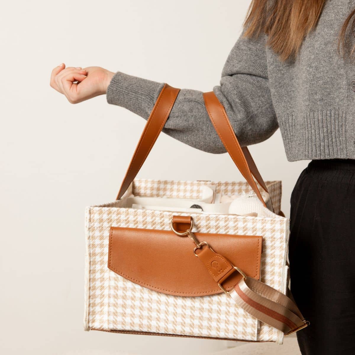 Bunnie Caddie Deluxe Nappy Organiser - Houndstooth Tan - Image 14