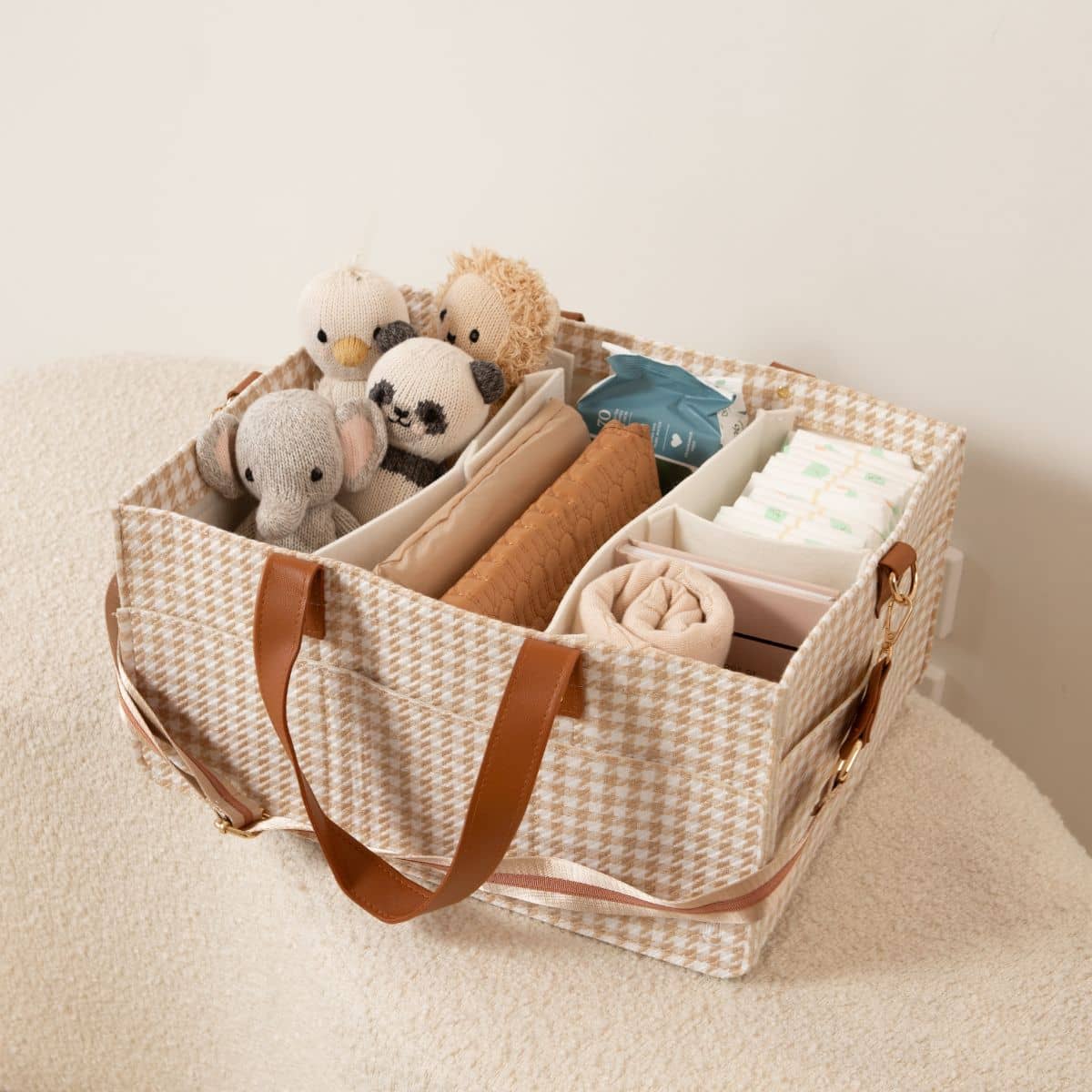 Bunnie Caddie Deluxe Nappy Organiser - Houndstooth Tan - Image 15