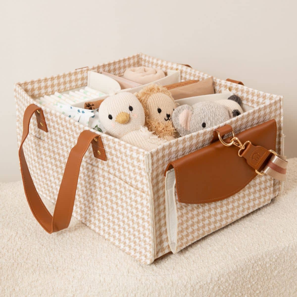 Bunnie Caddie Deluxe Nappy Organiser - Houndstooth Tan - Image 2