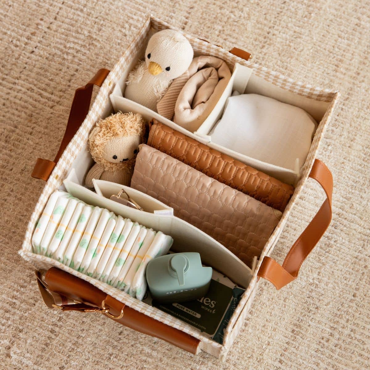 Bunnie Caddie Deluxe Nappy Organiser - Houndstooth Tan - Image 5