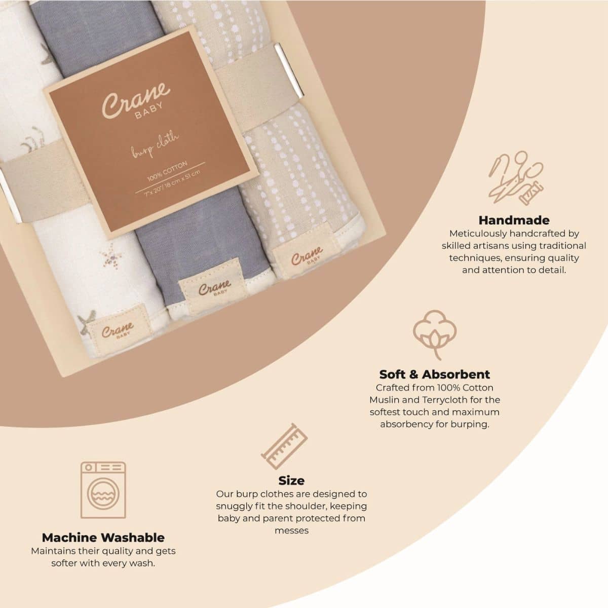 Crane Baby Burp Cloths - Cove Ocean - Image 3