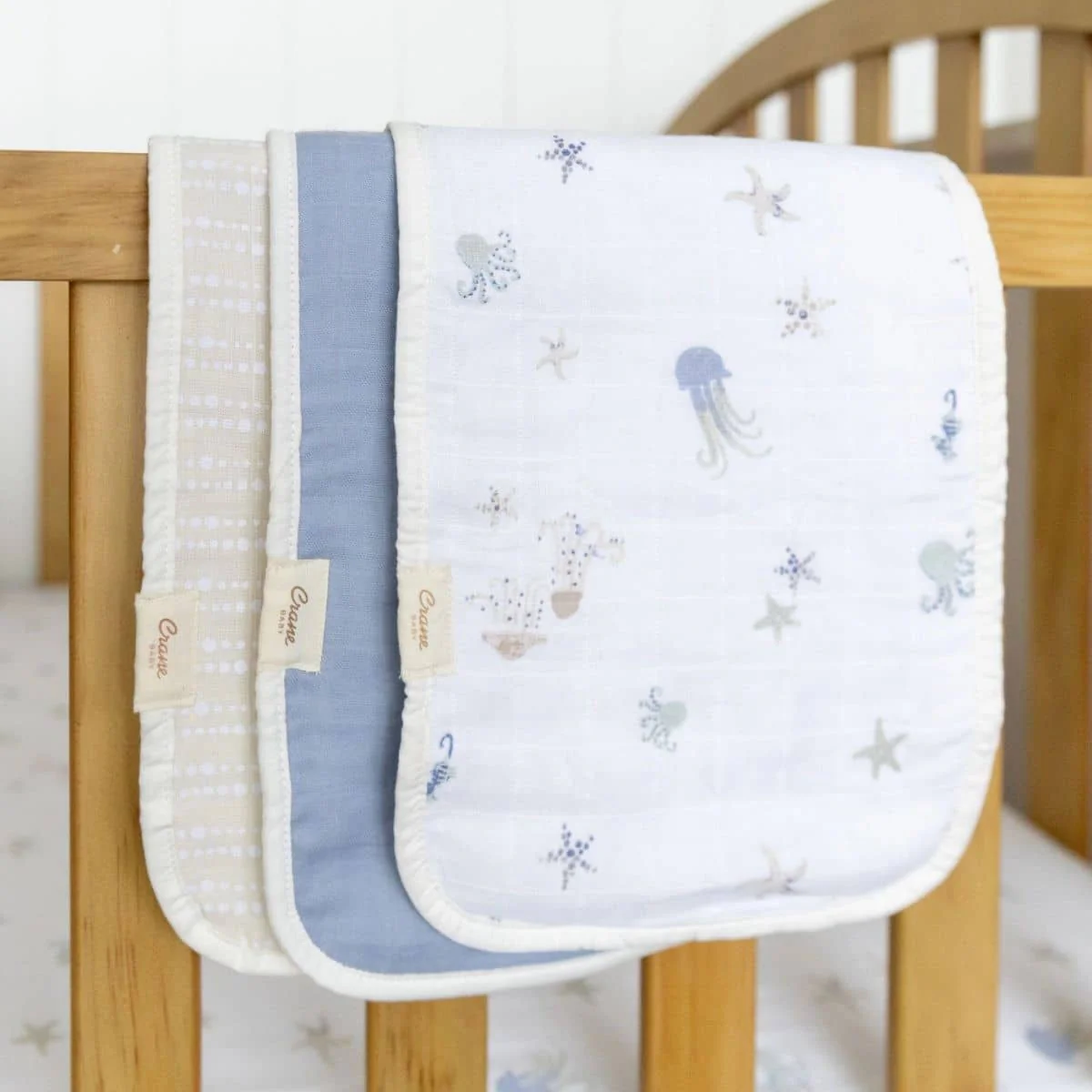 Crane Baby Burp Cloths - Cove Ocean - Image 4