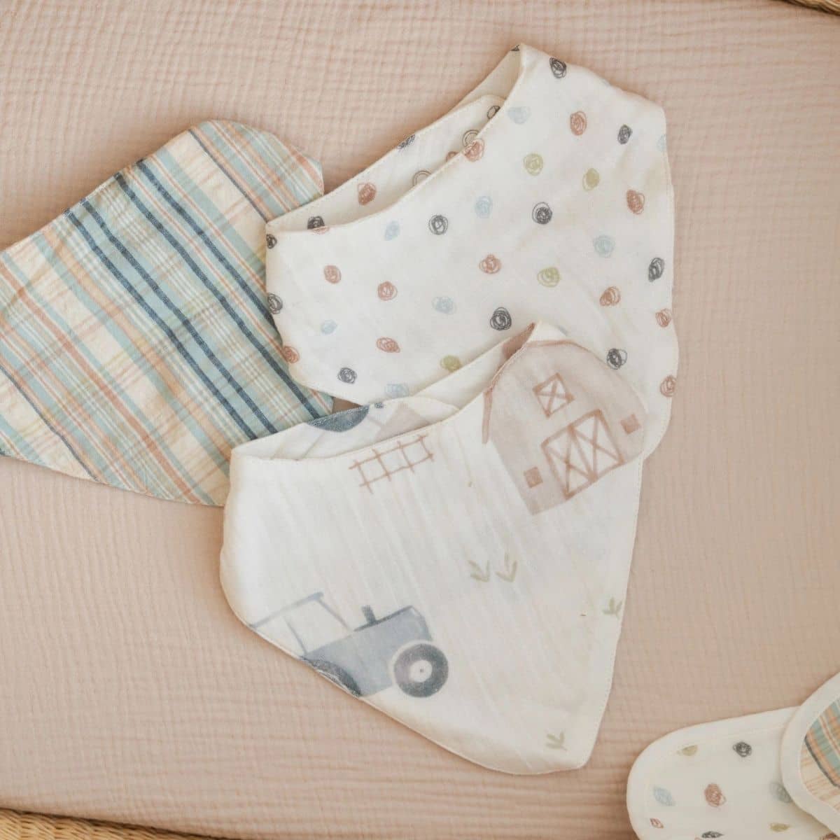 Crane Baby Muslin Bib Set - Charlie Farmhouse Tractor - Image 2