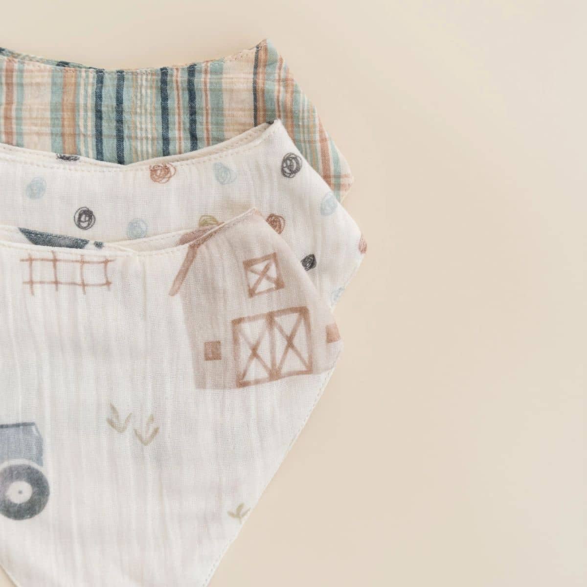 Crane Baby Muslin Bib Set - Charlie Farmhouse Tractor - Image 4