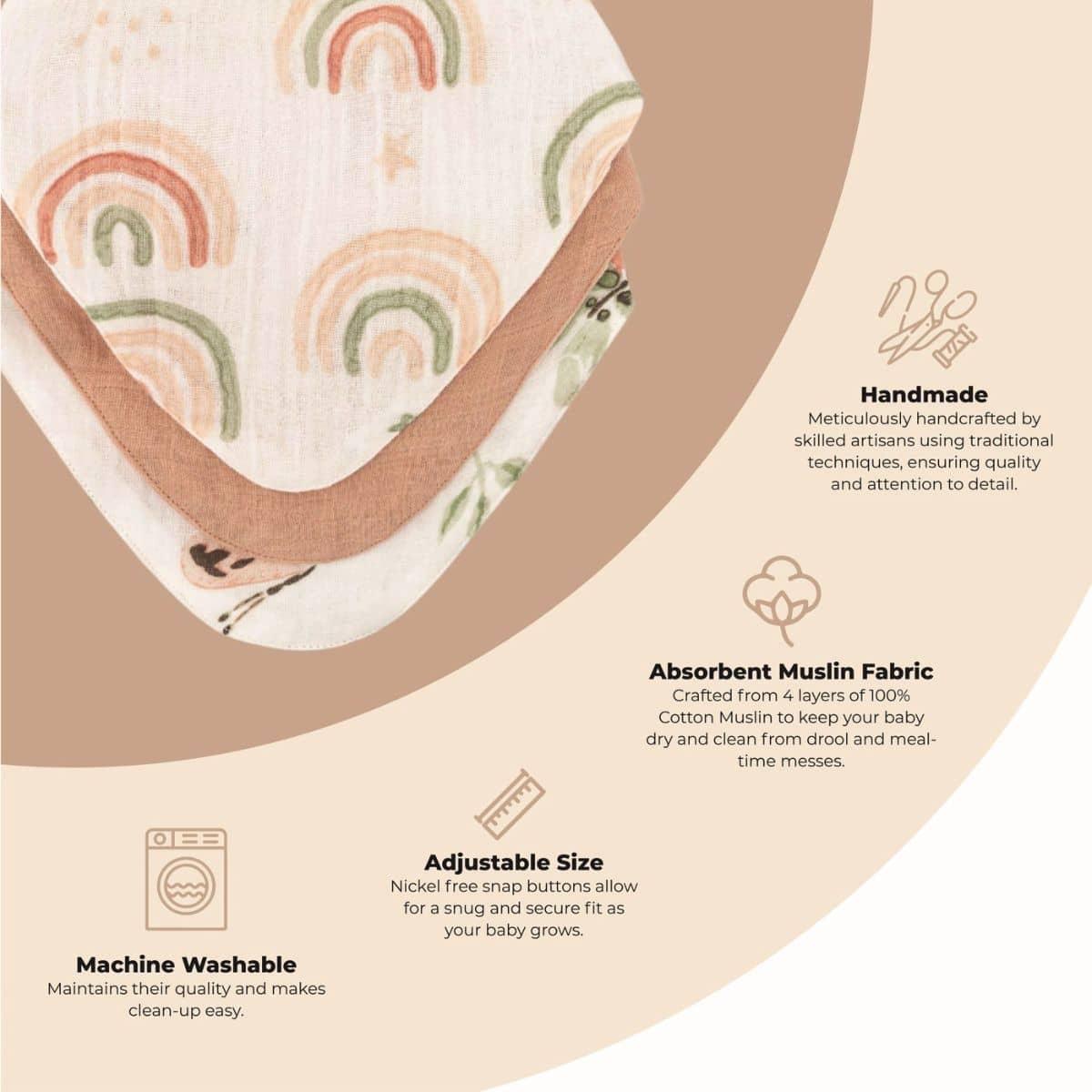 Crane Baby Muslin Bib Set - Parker Rainbow/Butterfly - Image 3