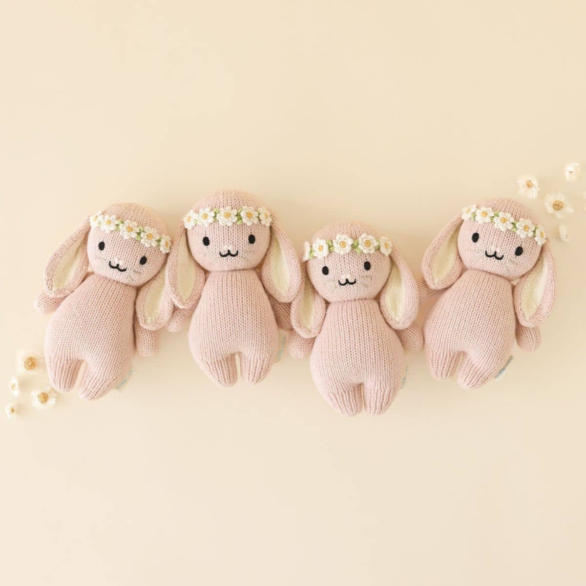 Cuddle + Kind Hand-Knit Doll - Baby Bunny (rose with ivory floral) - Image 3