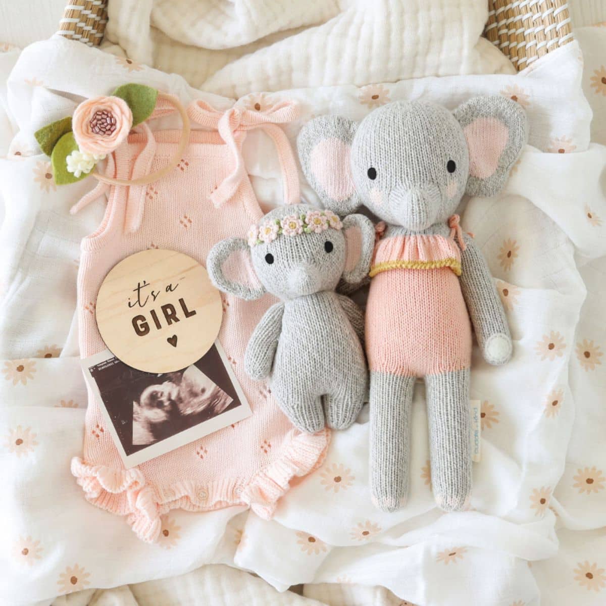 Cuddle + Kind Hand-Knit Doll - Baby Elephant (blush floral) - Image 4