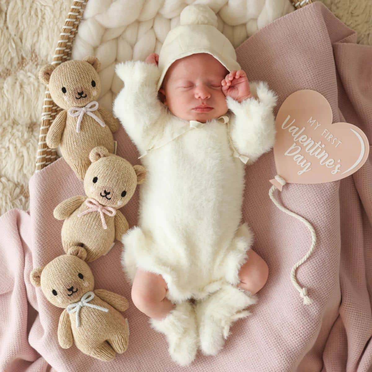 Cuddle + Kind Hand-Knit Doll - Baby Honey Bear (blush bow) - Image 2