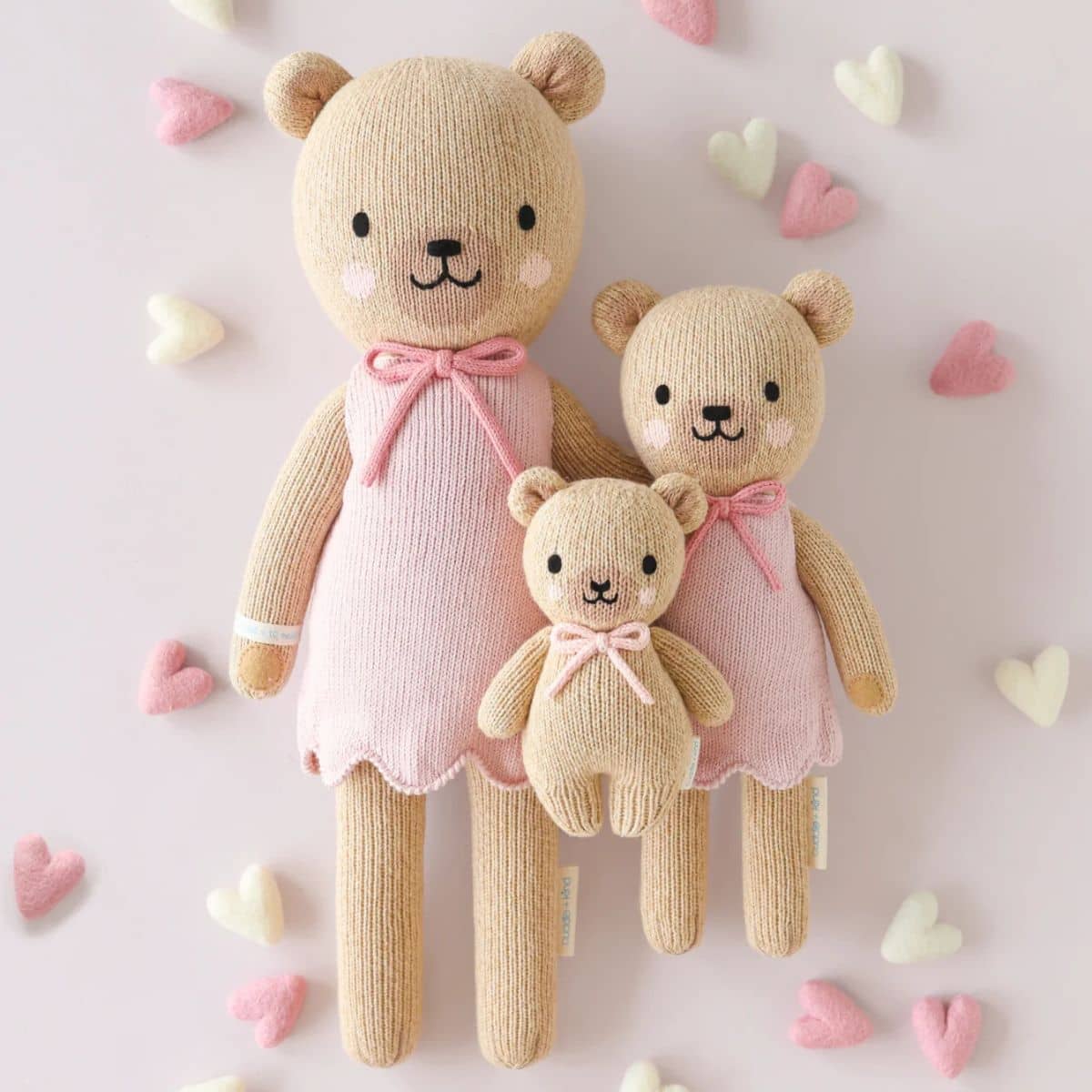 Cuddle + Kind Hand-Knit Doll - Baby Honey Bear (blush bow) - Image 7